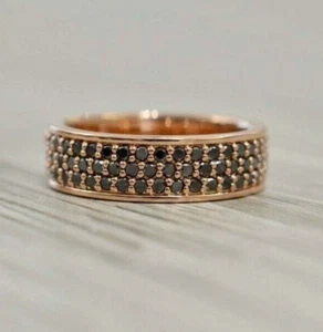 Women's Wedding Eternity Band Ring Lab Created Black 925 Sterling Silver - Picture 1 of 3