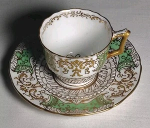 Coalport England Demitasse Cup & Saucer Mint Green Gold 1893 Chicago Exhibition - Picture 1 of 13