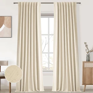 Linen Blackout Curtains for Bedroom 2 Panels Set Black Out Curtain 80 Inch Lengt - Picture 1 of 7