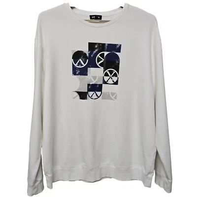 Sudadera Express Cuello Redondo Hombres XL Blanca Logo Estampado Gráfico Vellón Forrada Salón Foto 1 de 4