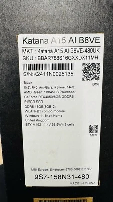 MSI KATANA A15 Ai b8ve-480UK - Image 1 of 3