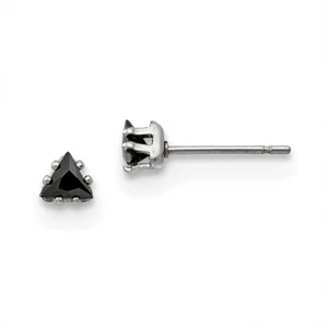 Stainless Steel Polished 4mm Black Triangle CZ Stud Post Earrings - Picture 1 of 3