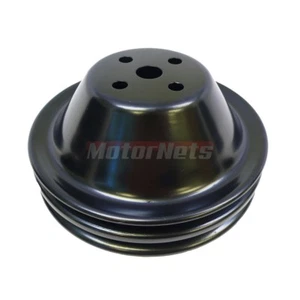 Black Small Block Chevy SBC Short Water Pump Pulley - Double 2 Groove SWP 350 - Picture 1 of 2