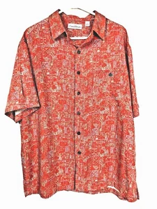 Caribbean Men's 100% Rayon Short Sleeve Shirt Size Large Brick Orange Print 5M23 - Foto 1 di 7