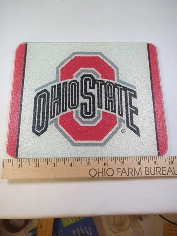 The Ohio State Buckeyes  textured glass Cutting Board  Surface 10x 8 Brutus Cover