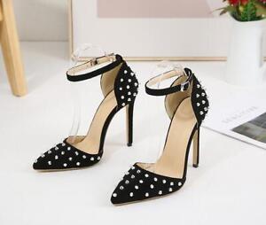 Womens Fashion Sexy Pointy Toe Rivet Ankle Strap Sandals Party High Heels Shoes