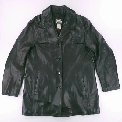 Chaqueta de cuero vintage Roots Canada para mujer 4 (XL) negra suave flexible con botones Foto 1 de 4