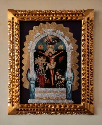 Señor de los Milagros, Crucifixión de Jesús, Pintura al óleo original, Pintada a mano Foto 1 de 4