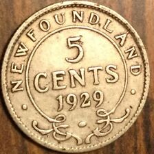 1929 NEWFOUNDLAND SILVER 5 CENTS COIN
