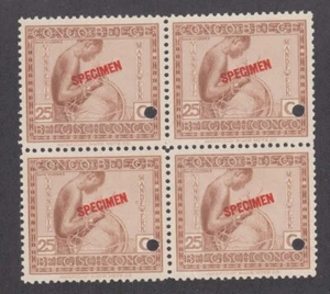 Congo Belga Sc 93 MNH. 1923 25c Nativo, 11mm. ESPECIMEN rojo ovpt, bloque de 4 VF - Imagen 1 de 2