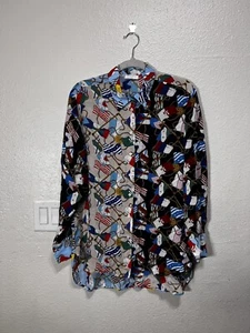 Sandro Paris Satin Printed Sea Flags Patchwork Long Sleeve Tunic Blouse Size 2 - Picture 1 of 11