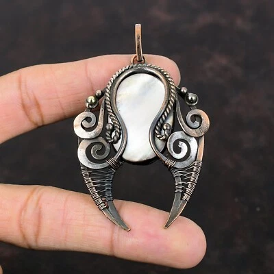 Colgante negro madreperla joyería cobre mamá regalo alambre envuelto 3,03" Foto 1 de 4