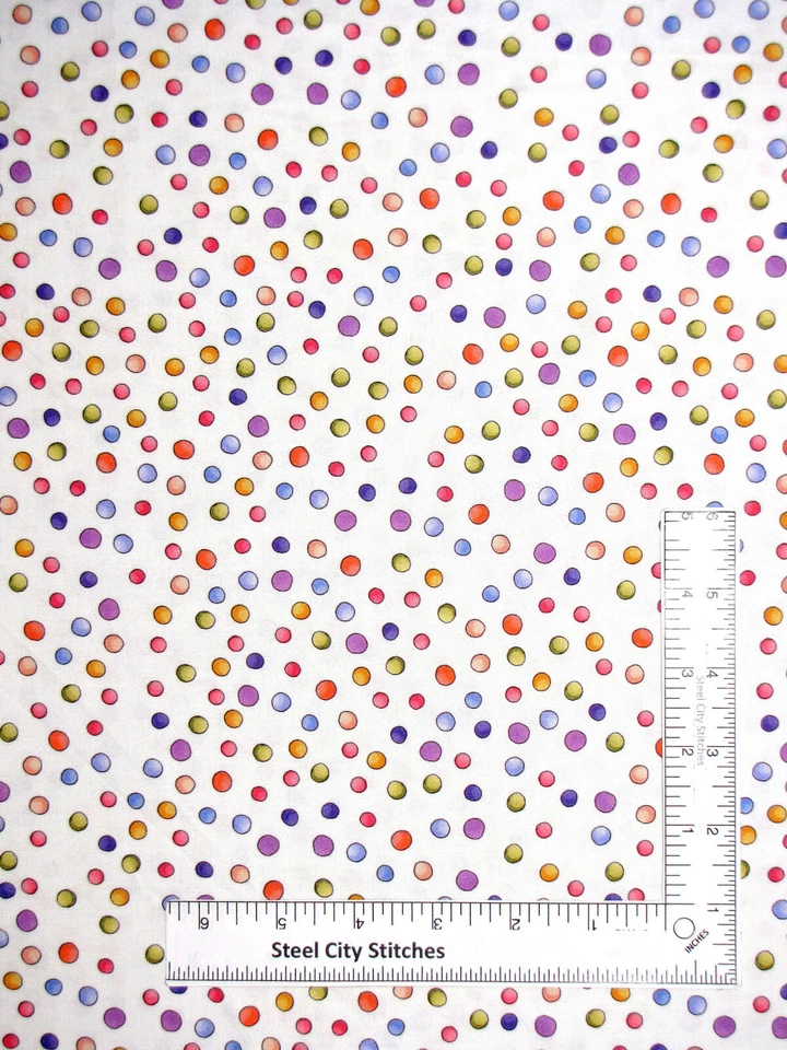 Loralie Designs Very Fairy Fabric Fairy Fun Dots Multi Color White Cotton Yard - Image 1 of 1