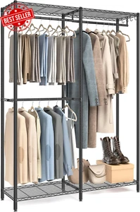 Clothes Rack, Freestanding Wardrobe Closet, Metal Clothing Racks, Heavy-Duty Gar - Picture 1 of 12