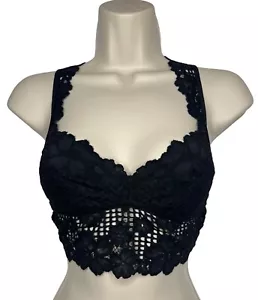 Aerie Bralette Womens Small Black Lace Bra Racerback Stretch Wireless Bra NEW - Picture 1 of 24