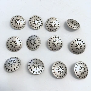 12 Metal Silver Buttons Southwest Western Shank Sewing 22 mm #MT2 - Picture 1 of 7