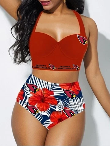 Arizona Cardinals Women's Bikini Set 2 Piece Beach Halter High Waist Swimwear Cover
