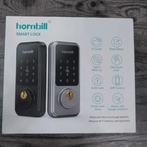 Smart Door Lock, Hornbill 8-in-1 Keyless Entry Lock Biometric Fingerprint Silver - Picture 1 of 9