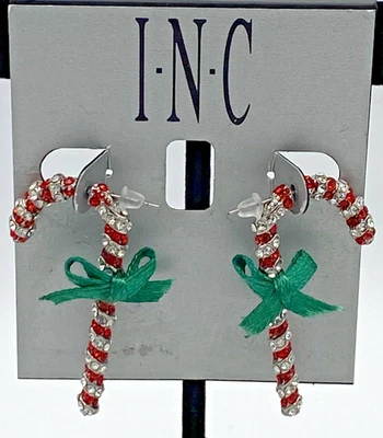 Pendientes colgantes de caña de caramelo de cristal tono plata Inc nuevos con etiquetas 1 5/8" de alto, $29,50 Foto 1 de 4