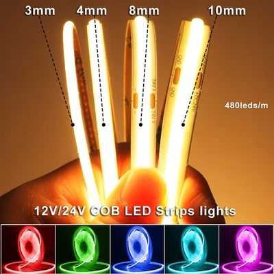 12V 24V 5M 16.4ft COB 480leds/m LED Flexible Strip light Tape Lights Bar Room - Image 1 of 4