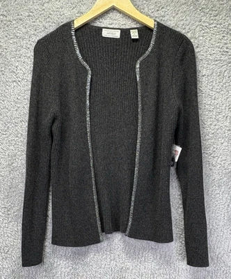 Lord & Taylor 2 Ply Cashmere Open Cardigan Sweater Ribbed Beaded Luxury NWT S - Image 1 of 4