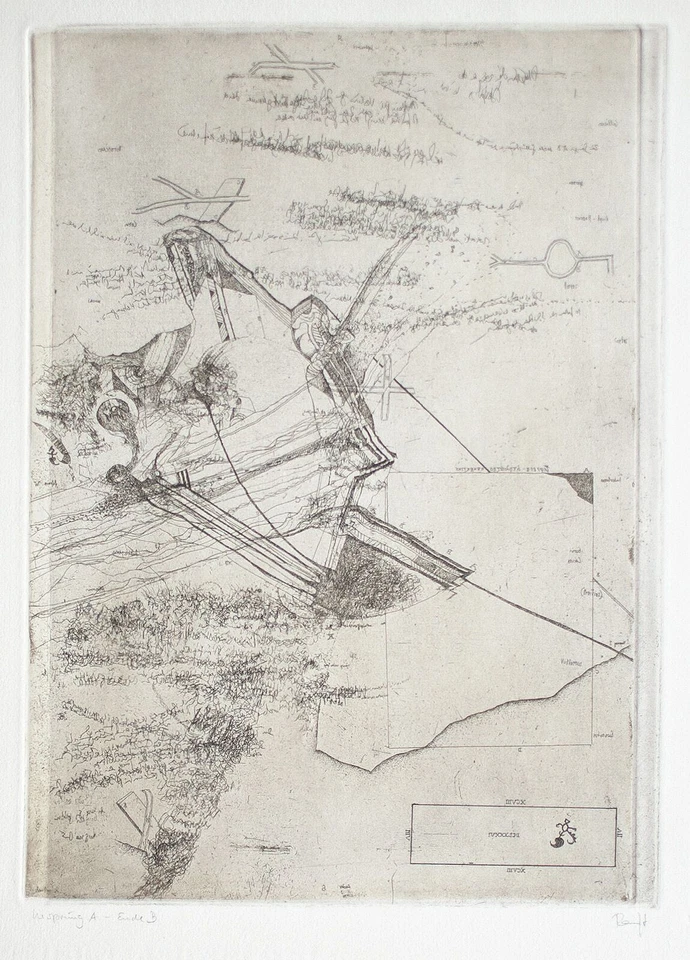 Thomas Ranft Abstrakt Ursprung Ende Clara Mosch Chemnitz sign Radierung Probe - Bild 1 von 2