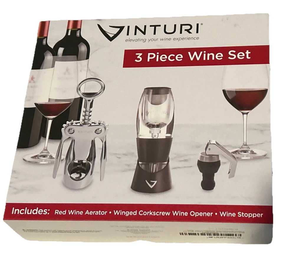 Vinturi Red Wine Aerator Wine Opener Wine Stopper 3 Piece Deluxe Wine Set
