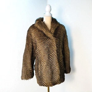 Dennis by DENNIS BASSO FAUX FUR Brown mix COAT XS PLUSH WARM EUC - Picture 1 of 10