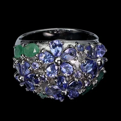 925 Sterling Silver Ring Pear Tanzanite Emerald Natural Gemstone Jewelry Size 8. - Image 1 of 4