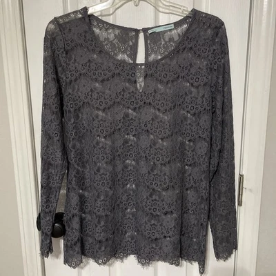 Blusa Top Mujer XL Gris Encaje Manga Larga Dobladillo Festoneado con Flecos Elegante Evenin Foto 1 de 4