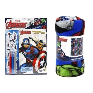 New 2pc Marvel Avengers Throw Blanket & Coloring Activity Set With Markers - Picture 1 of 3