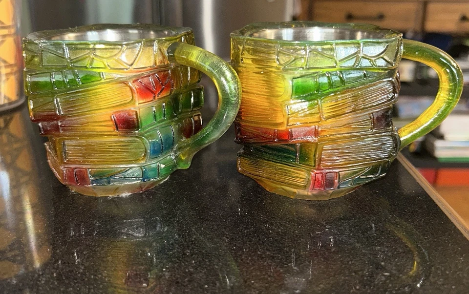 (2) Vintage Acrylic Mug Colored  Coffee Espresso 6 oz. Mugs Novelty Colorful - Image 1 of 3