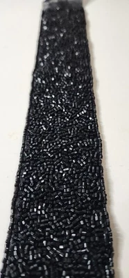 Designer Black Hand-Beaded Trim Ribbon – 1 Yard Luxury Couture Embellishment - Image 1 of 4