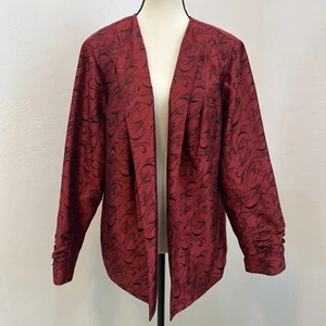 Dressbarn Womens Red Black Open Front Faux Suede Beaded Lined Blazer Luxury L - Picture 1 of 9