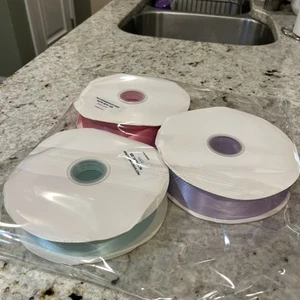 Satin Ribbon 1" Width x 100 Yards 3 Rolls Lavender Hot Pink Aqua - Picture 1 of 7