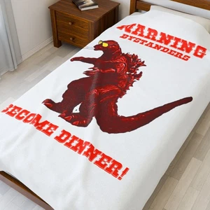 Godzilla Warning Bystander Become Dinner Fun Blanket Plush Blanket Luxurious - Picture 1 of 13