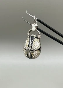 Vintage Sterling Silber 925 Emaille Strass oval Ei Charm Anhänger fein Nachlass - Bild 1 von 7