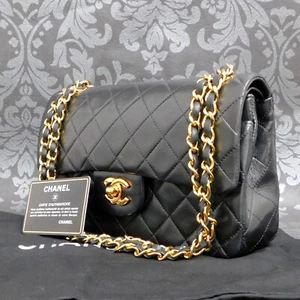 Bolso de hombro Chanel piel de cordero negro doble solapa 23 cadena pequeña #2769 de tiro - Imagen 1 de 19