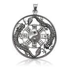 925 Sterling Silver Yin Ying Yang Chinese Dragon Round Big Jewelry Pendant