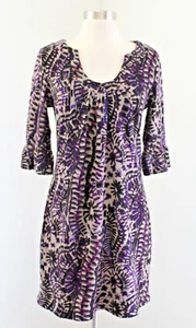 Aryeh Abstract Printed Tunic Sweater Dress Size S Taupe Tan Purple Black Mini - Picture 1 of 6