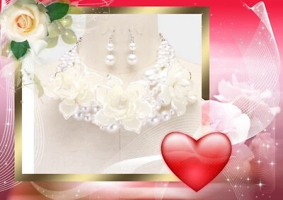 Conjunto Collar Flor Perla Cristal Perla Trenza Floral Collar Collar con Pendientes Foto 1 de 2