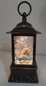 Herbst Glitzerkugel mit blauem LKW und Kürbissen - beleuchteter und gemischter Glitzerkugel - Bild 1 von 10