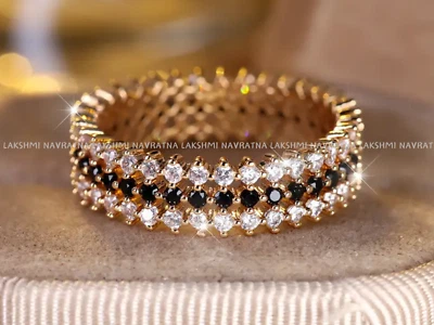 Round Cut Black Spinel Women's Wedding Band 3 Row Full Eternity Band s925 — 第 1/4 张图片