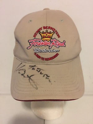 Boné Forever Red Budweiser Kenny Bernstein autografado corrida assinatura - Imagem 1 de 3
