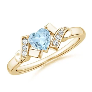 925 Silver Yellow Plated 0.71 Ctw Round Aquamarine Art Deco Women Promise Ring - Picture 1 of 7