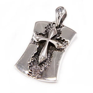 CROSS DOGTAG 925 STERLING SILVER CHARM BIKER GOTHIC ROCKABILLY PENDANT TAN-029 - Bild 1 von 6