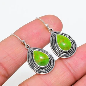 Copper Green Turquoise Gemstone 925 Sterling Silver Earring, Amazing Earring - Picture 1 of 4
