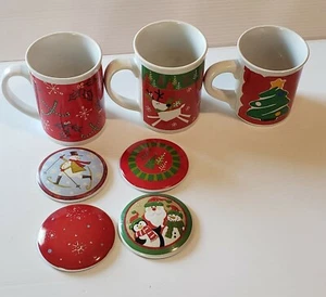 2- Michael's X-Mas Tassen + 4 Deckel. 1- Housten Harvest Weihnachtsbecher. Gebraucht. - Bild 1 von 8
