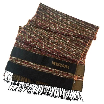 Bufanda Missoni italiana de lana con flecos para hombre y mujer clásica de lujo multicolor Foto 1 de 4