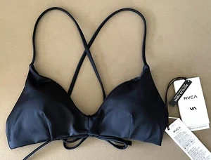 NWT WOMENS RVCA SOLID CROSSBACK BRALETTE BIKINI TOP BLACK SIZE MEDIUM - Picture 1 of 6